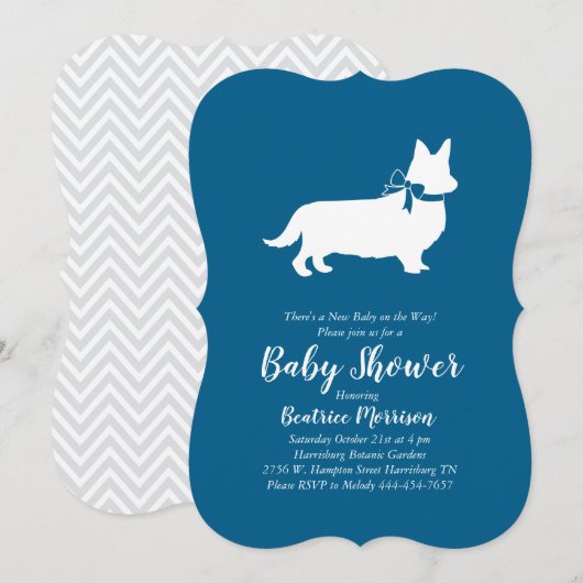 Welsh Corgi Dog Baby Shower Blue Boy Einladung (Vorne/Hinten)