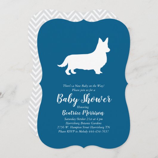 Welsh Corgi Dog Baby Shower Blue Boy Einladung (Vorne/Hinten)