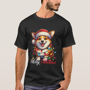 Welsh Corgi Dog Frohe Weihnachtsbeleuchtung Weihna T-Shirt