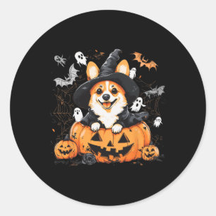 Welsh Corgi Dog Pumpkin Halloween Erntedank Runder Aufkleber