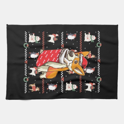 Welsh Corgi Dog Ugly Christmas Geschirrtuch (Horizontal)