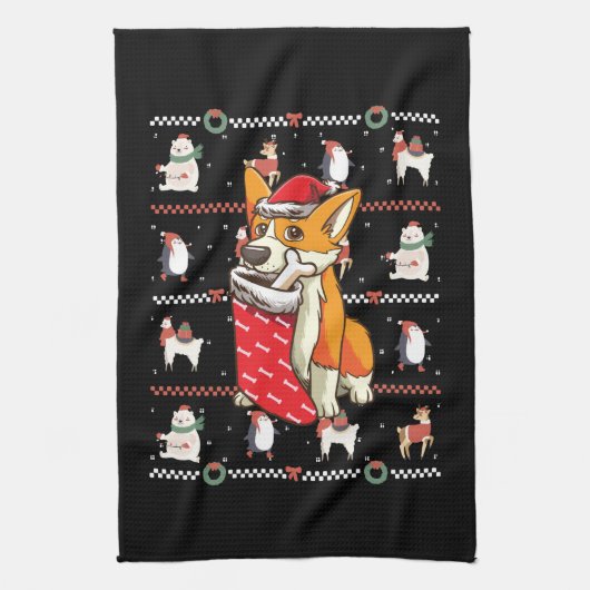 Welsh Corgi Dog Ugly Christmas Geschirrtuch (Vertikal)