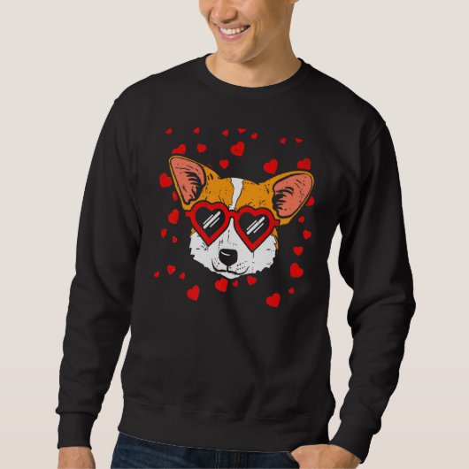 Welsh Corgi Face Herzgläser Niedlicher Hund Sweatshirt (Vorderseite)