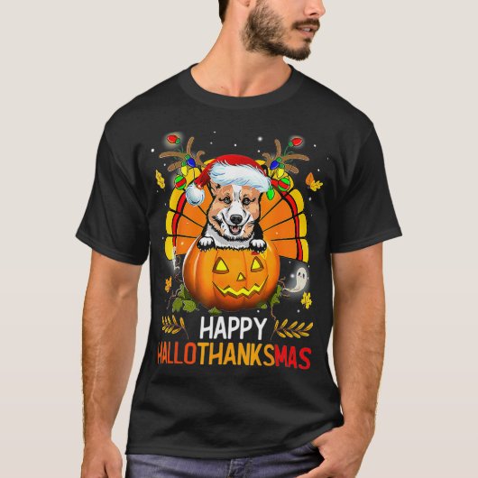 Welsh Corgi Happy Hallothanksmas Halloween Thanksg T-Shirt (Vorderseite)