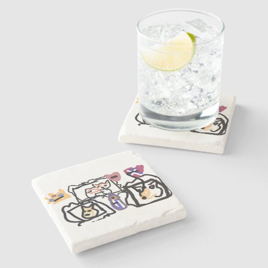 Welsh Corgi hearts  Steinuntersetzer (Seitenansicht)