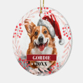 Welsh Corgi Hund in Weihnachtsmannmütze Weihnachts Keramik Ornament (Links)
