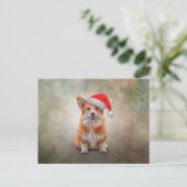 Welsh Corgi in red hat of Santa Claus Postkarte (Stehend Vorderseite)