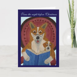 Welsh Corgi liest Weihnachtsgeschichte für Welpen Karte