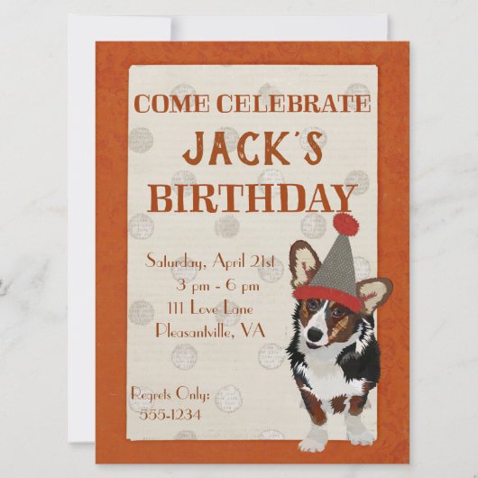 WELSH CORGI PUNKT Geburtstag Einladung (Vorderseite)