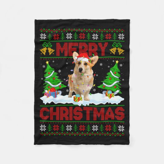 Welsh Corgi Ugly Xmas Sweater Funny Pet Dog Lover  Fleecedecke (Vorderseite)
