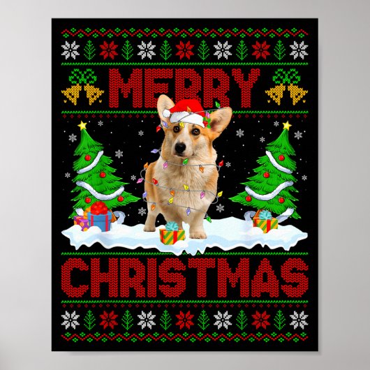 Welsh Corgi Ugly Xmas Sweater Funny Pet Dog Lover  Poster (Vorne)