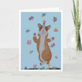 Welsh Corgi und Schmetterlinge Frohe Ostern  Karte