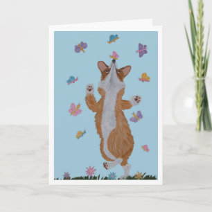  Welsh Corgi und Schmetterlinge Frohe Ostern  Karte
