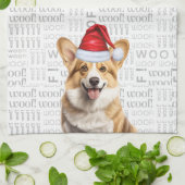 Welsh Corig Dog in Weihnachtsmannmütze Woof Christ Geschirrtuch (Gefaltet)