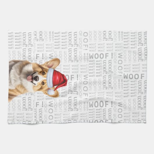 Welsh Corig Dog in Weihnachtsmannmütze Woof Christ Geschirrtuch (Horizontal)