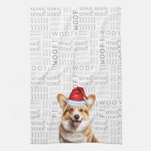 Welsh Corig Dog in Weihnachtsmannmütze Woof Christ Geschirrtuch (Vertikal)
