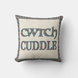Welsh Cwtch Pillow oder Cushion, Blau, Rotes Muste Kissen