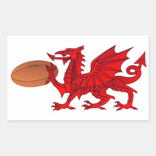 Welsh Drache mit Rugby-Ball Rechteckiger Aufkleber
