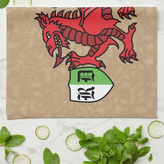 Welsh Dragon Custom Monogram Geschirrtuch (Gefaltet)