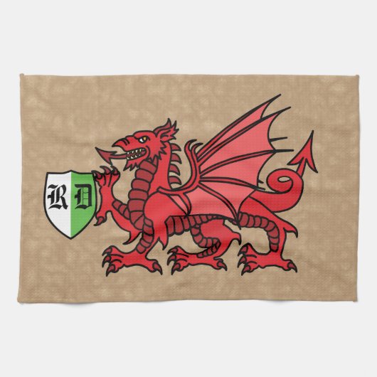 Welsh Dragon Custom Monogram Geschirrtuch (Horizontal)