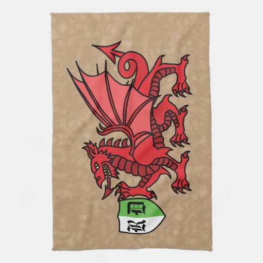 Welsh Dragon Custom Monogram Geschirrtuch (Vertikal)