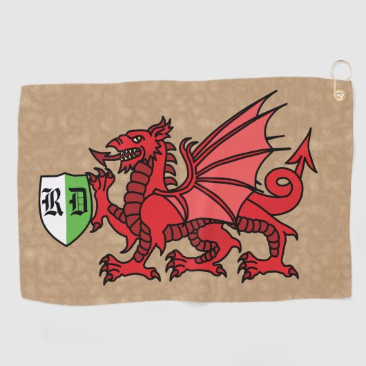 Welsh Dragon Custom Monogram Golfhandtuch (Horizontal)