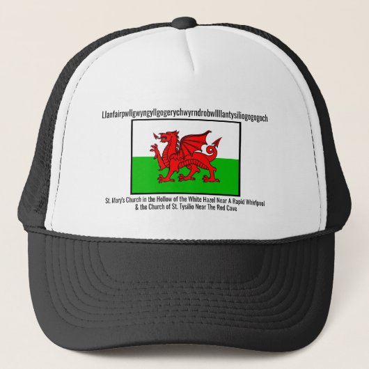 Welsh Dragon Flag Llanfairpwllgwyngyll Truckerkappe (Vorderseite)