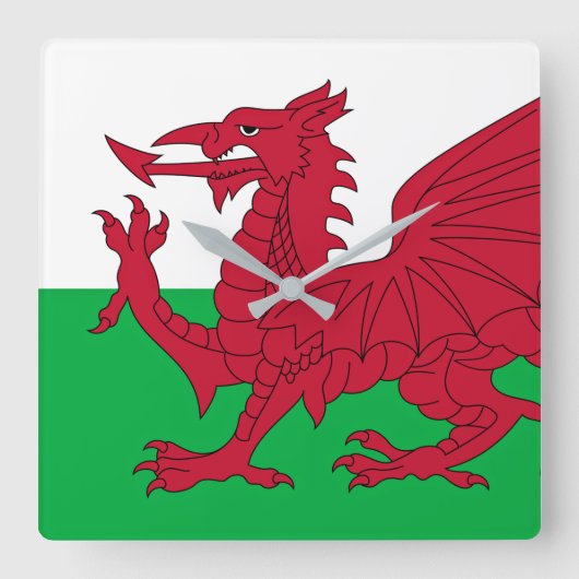 Welsh Dragon ~ Flag Wales Quadratische Wanduhr (Vorderseite)