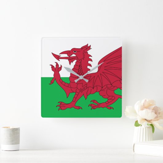 Welsh Dragon ~ Flag Wales Quadratische Wanduhr (Zuhause)