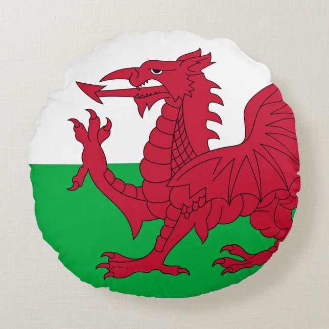 Welsh Dragon ~ Flag Wales Rundes Kissen (Vorderseite)