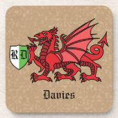 Welsh Dragon Individuelle Name und Monogram Getränkeuntersetzer (Vorderseite)