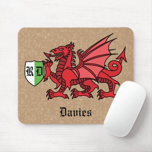 Welsh Dragon Individuelle Name und Monogram Mousepad (Mit Mouse)