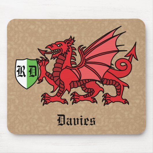 Welsh Dragon Individuelle Name und Monogram Mousepad (Vorne)