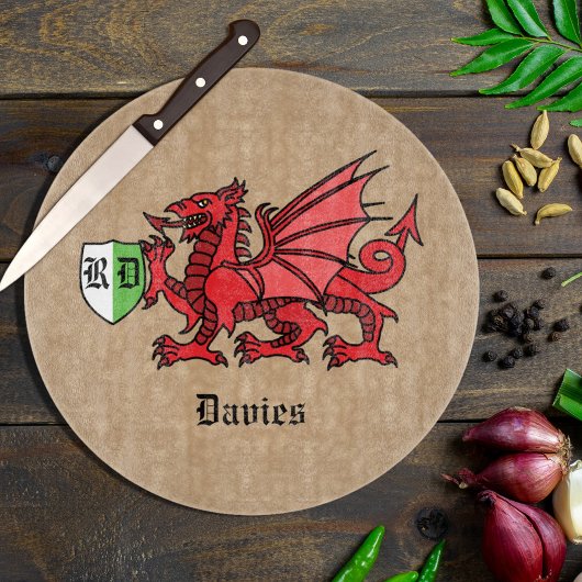 Welsh Dragon Individuelle Name und Monogram Schneidebrett