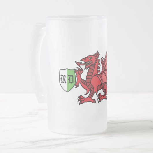 Welsh Dragon Monogram Mattglas Bierglas (Vorderseite Links)