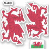 Welsh Flag Sticker, Red Dragon - Cymru, Wales Aufkleber (Vorderseite)