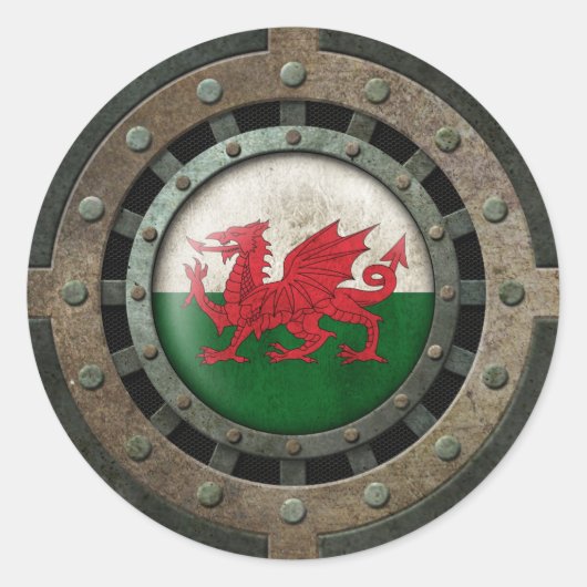 Welsh-Flaggendiskette für Industriestahl Graphic Runder Aufkleber (Vorderseite)