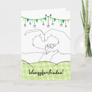 Welsh gratuliert New Baby Hand Heart Karte