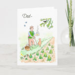 Welsh Greeting Birthday Card for a Man: Gardening Karte<br><div class="desc">A birthday card for a Father,  with the greeting in Welsh. The handpainted illustration,  by Judy Adamson,  is of a man pausing in his digging of the vegetable patch to listen to a blackbird singing.</div>