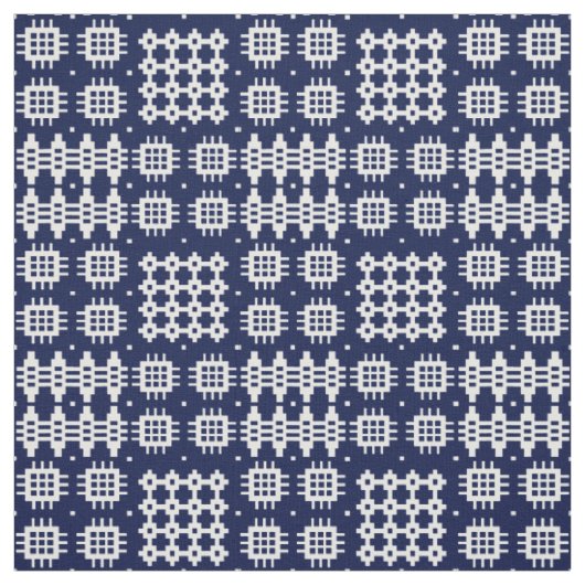 Welsh Imitate Tapestry White on Dark Blue Stoff (Muster)