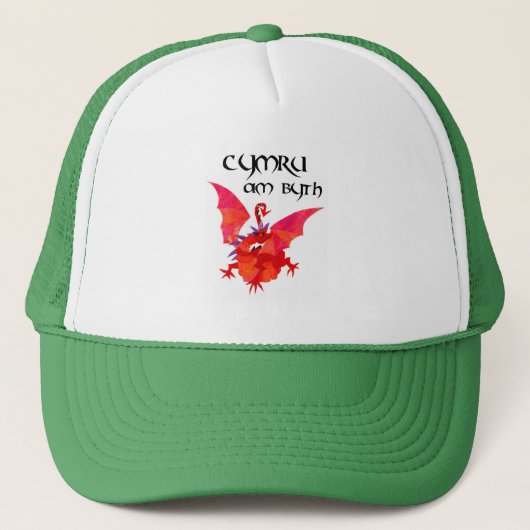 Welsh Language Red Dragon 'Wales Forever'! Truckerkappe (Vorderseite)