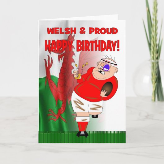 Welsh & Proud Beer Rugby Birthday Card Karte (Vorderseite)