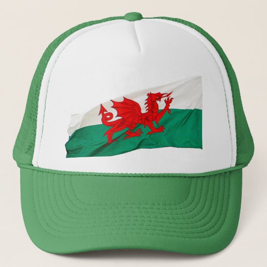 Welsh Red Dragon Flag, Patriotic Wales Truckerkappe (Vorderseite)