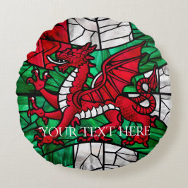 Welsh Red Dragon Flag Rundes Kissen