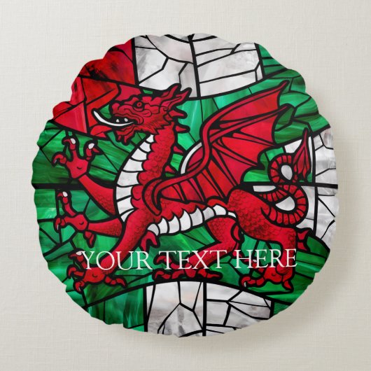Welsh Red Dragon Flag Rundes Kissen (Vorderseite)