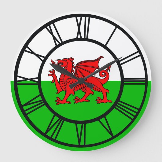 Welsh Red Dragon Wales Flag Große Wanduhr (Vorderseite)