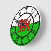 Welsh Red Dragon Wales Flag Runde Wanduhr (Winkel)