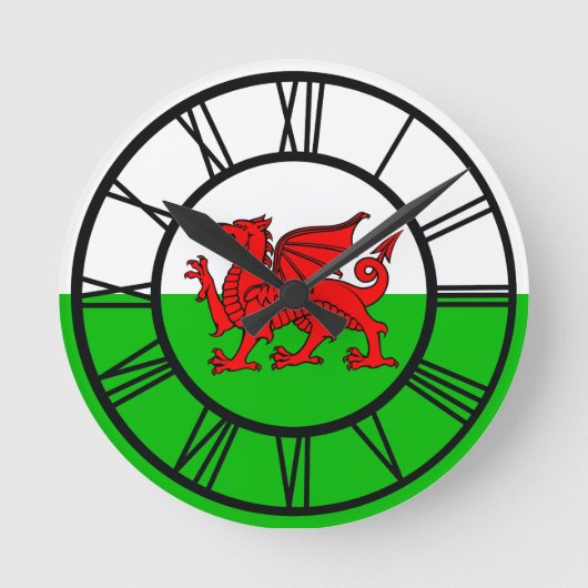Welsh Red Dragon Wales Flag Runde Wanduhr (Vorderseite)
