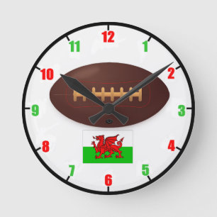 Welsh Rugby Wall Clock Runde Wanduhr