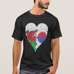 Welsh South Korean Flag Herz T-Shirt